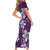 Plumeria Floral Tapa Pattern Amethyst Purple Family Matching Short Sleeve Bodycon Dress and Hawaiian Shirt LT01 - Polynesian Pride