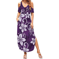 Plumeria Floral Tapa Pattern Amethyst Purple Family Matching Summer Maxi Dress and Hawaiian Shirt LT01 Mom's Dress Purple - Polynesian Pride