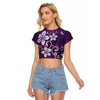 Plumeria Floral Tapa Pattern Amethyst Purple Raglan Cropped T Shirt