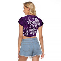 Plumeria Floral Tapa Pattern Amethyst Purple Raglan Cropped T Shirt