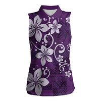 Plumeria Floral Tapa Pattern Amethyst Purple Women Sleeveless Polo Shirt