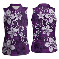 Plumeria Floral Tapa Pattern Amethyst Purple Women Sleeveless Polo Shirt