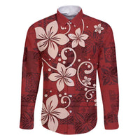 Plumeria Floral Tapa Pattern Oxblood Red Family Matching Puletasi and Hawaiian Shirt