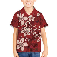 Plumeria Floral Tapa Pattern Oxblood Red Family Matching Tank Maxi Dress and Hawaiian Shirt LT01 Son's Shirt Red - Polynesian Pride