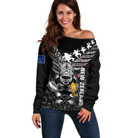 Custom New Zealand Silver Fern Rugby Off Shoulder Sweater Aotearoa Champion 2023 World Cup LT01 Women Black - Polynesian Pride