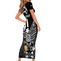 Custom New Zealand Silver Fern Rugby Short Sleeve Bodycon Dress Aotearoa Champion 2023 World Cup LT01 - Polynesian Pride