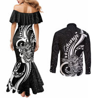 New Zealand Waitangi Day Couples Matching Mermaid Dress and Long Sleeve Button Shirt Aotearoa Te Tiriti O Waitangi Kiwi Black Version LT01 - Polynesian Pride