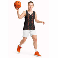 Hawaii Japan Koi Fish Red Basketball Jersey Tapa Pattern - Polynesian Pride