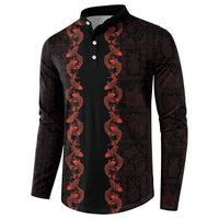 Hawaii Japan Koi Fish Red Button Sweatshirt Tapa Pattern - Polynesian Pride