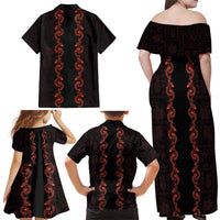 Hawaii Japan Koi Fish Red Family Matching Off Shoulder Maxi Dress and Hawaiian Shirt Tapa Pattern - Polynesian Pride