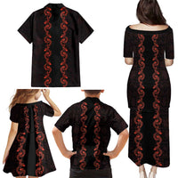 Hawaii Japan Koi Fish Red Family Matching Puletasi and Hawaiian Shirt Tapa Pattern - Polynesian Pride