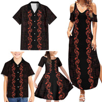 Hawaii Japan Koi Fish Red Family Matching Summer Maxi Dress and Hawaiian Shirt Tapa Pattern - Polynesian Pride