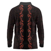 Hawaii Japan Koi Fish Red Long Sleeve Polo Shirt Tapa Pattern - Polynesian Pride