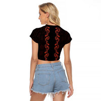 Hawaii Japan Koi Fish Red Raglan Cropped T Shirt Tapa Pattern - Polynesian Pride