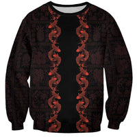 Hawaii Japan Koi Fish Red Sweatshirt Tapa Pattern - Polynesian Pride