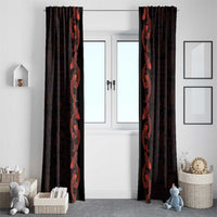Hawaii Japan Koi Fish Red Window Curtain Tapa Pattern - Polynesian Pride