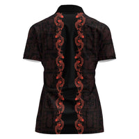 Hawaii Japan Koi Fish Red Women Polo Shirt Tapa Pattern - Polynesian Pride