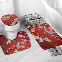 Hawaii Japan Cranes Sakura Flower Red Bathroom Set Japan Heritage Spirit LT01 Mat Set Only (3 pcs) One Size Red - Polynesian Pride