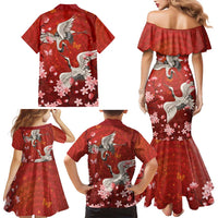 Hawaii Japan Cranes Sakura Flower Red Family Matching Mermaid Dress and Hawaiian Shirt Japan Heritage Spirit LT01 - Polynesian Pride