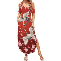 Hawaii Japan Cranes Sakura Flower Red Family Matching Summer Maxi Dress and Hawaiian Shirt Japan Heritage Spirit LT01 Mom's Dress Red - Polynesian Pride