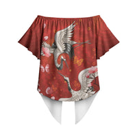 Hawaii Japan Cranes Sakura Flower Red Off Shoulder Wrap Waist Top Japan Heritage Spirit LT01 - Polynesian Pride