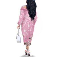 Cranes Sakura Floral Pink Pastel Family Matching Off The Shoulder Long Sleeve Dress and Hawaiian Shirt Hawaii Japan Culture LT01 - Polynesian Pride