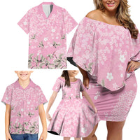 Cranes Sakura Floral Pink Pastel Family Matching Off Shoulder Short Dress and Hawaiian Shirt Hawaii Japan Culture LT01 - Polynesian Pride