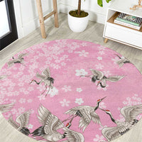 Cranes Sakura Floral Pink Pastel Round Carpet Hawaii Japan Culture LT01 Pink - Polynesian Pride