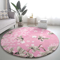 Cranes Sakura Floral Pink Pastel Round Carpet Hawaii Japan Culture LT01 - Polynesian Pride