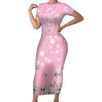 Cranes Sakura Floral Pink Pastel Short Sleeve Bodycon Dress Hawaii Japan Culture - Polynesian Pride