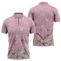 Cranes Sakura Floral Pink Pastel Zipper Polo Shirt Hawaii Japan Culture - Polynesian Pride
