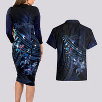 Personalised Matariki Paua Shell New Zealand Couples Matching Long Sleeve Bodycon Dress and Hawaiian Shirt Haka Dance At The Starry Night LT01 - Polynesian Pride