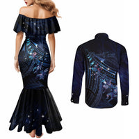 Personalised Matariki Paua Shell New Zealand Couples Matching Mermaid Dress and Long Sleeve Button Shirt Haka Dance At The Starry Night LT01 - Polynesian Pride