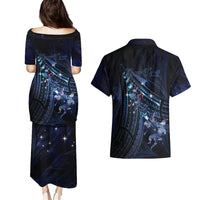 Personalised Matariki Paua Shell New Zealand Couples Matching Puletasi and Hawaiian Shirt Haka Dance At The Starry Night LT01 - Polynesian Pride