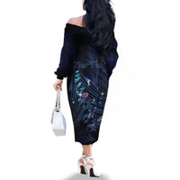 Personalised Matariki Paua Shell New Zealand Family Matching Off The Shoulder Long Sleeve Dress and Hawaiian Shirt Haka Dance At The Starry Night LT01 - Polynesian Pride