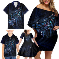 Personalised Matariki Paua Shell New Zealand Family Matching Off Shoulder Short Dress and Hawaiian Shirt Haka Dance At The Starry Night LT01 - Polynesian Pride