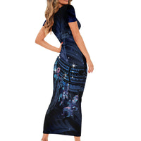 Personalised Matariki Paua Shell New Zealand Family Matching Short Sleeve Bodycon Dress and Hawaiian Shirt Haka Dance At The Starry Night LT01 - Polynesian Pride