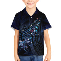 Personalised Matariki Paua Shell New Zealand Family Matching Tank Maxi Dress and Hawaiian Shirt Haka Dance At The Starry Night LT01 Son's Shirt Black - Polynesian Pride