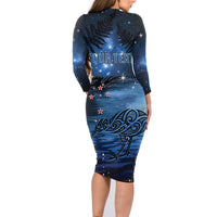 Personalised Matariki Kiwi Family Matching Long Sleeve Bodycon Dress and Hawaiian Shirt Silver Fern LT01 - Polynesian Pride