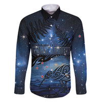 Personalised Matariki Kiwi Family Matching Off The Shoulder Long Sleeve Dress and Hawaiian Shirt Silver Fern LT01 Dad's Shirt - Long Sleeve Black - Polynesian Pride