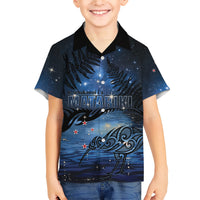 Personalised Matariki Kiwi Family Matching Short Sleeve Bodycon Dress and Hawaiian Shirt Silver Fern LT01 Son's Shirt Black - Polynesian Pride