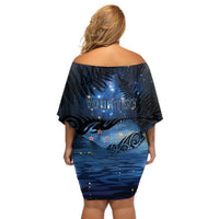 Personalised Matariki Kiwi Off Shoulder Short Dress Silver Fern LT01 - Polynesian Pride
