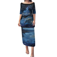 Personalised Matariki Kiwi Puletasi Silver Fern LT01 Long Dress Black - Polynesian Pride