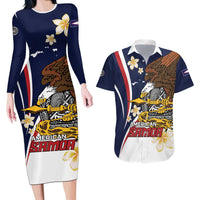 Personalized American Samoa Couples Matching Long Sleeve Bodycon Dress and Hawaiian Shirt Amerika Samoa Bald Eagle