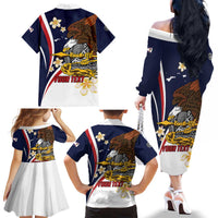 Personalized American Samoa Family Matching Off The Shoulder Long Sleeve Dress and Hawaiian Shirt Amerika Samoa Bald Eagle