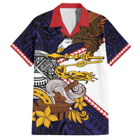 American Samoa Eagle Kava Bowl Family Matching Off The Shoulder Long Sleeve Dress and Hawaiian Shirt Plumeria Polynesian Pattern