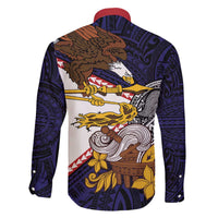 American Samoa Eagle Kava Bowl Family Matching Off The Shoulder Long Sleeve Dress and Hawaiian Shirt Plumeria Polynesian Pattern