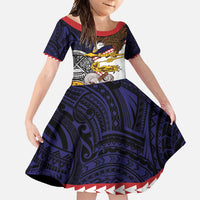 American Samoa Eagle Kava Bowl Family Matching Short Sleeve Bodycon Dress and Hawaiian Shirt Plumeria Polynesian Pattern
