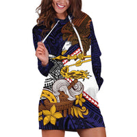 American Samoa Eagle Kava Bowl Hoodie Dress Plumeria Polynesian Pattern