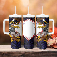 American Samoa Eagle Kava Bowl Tumbler With Handle Plumeria Polynesian Pattern